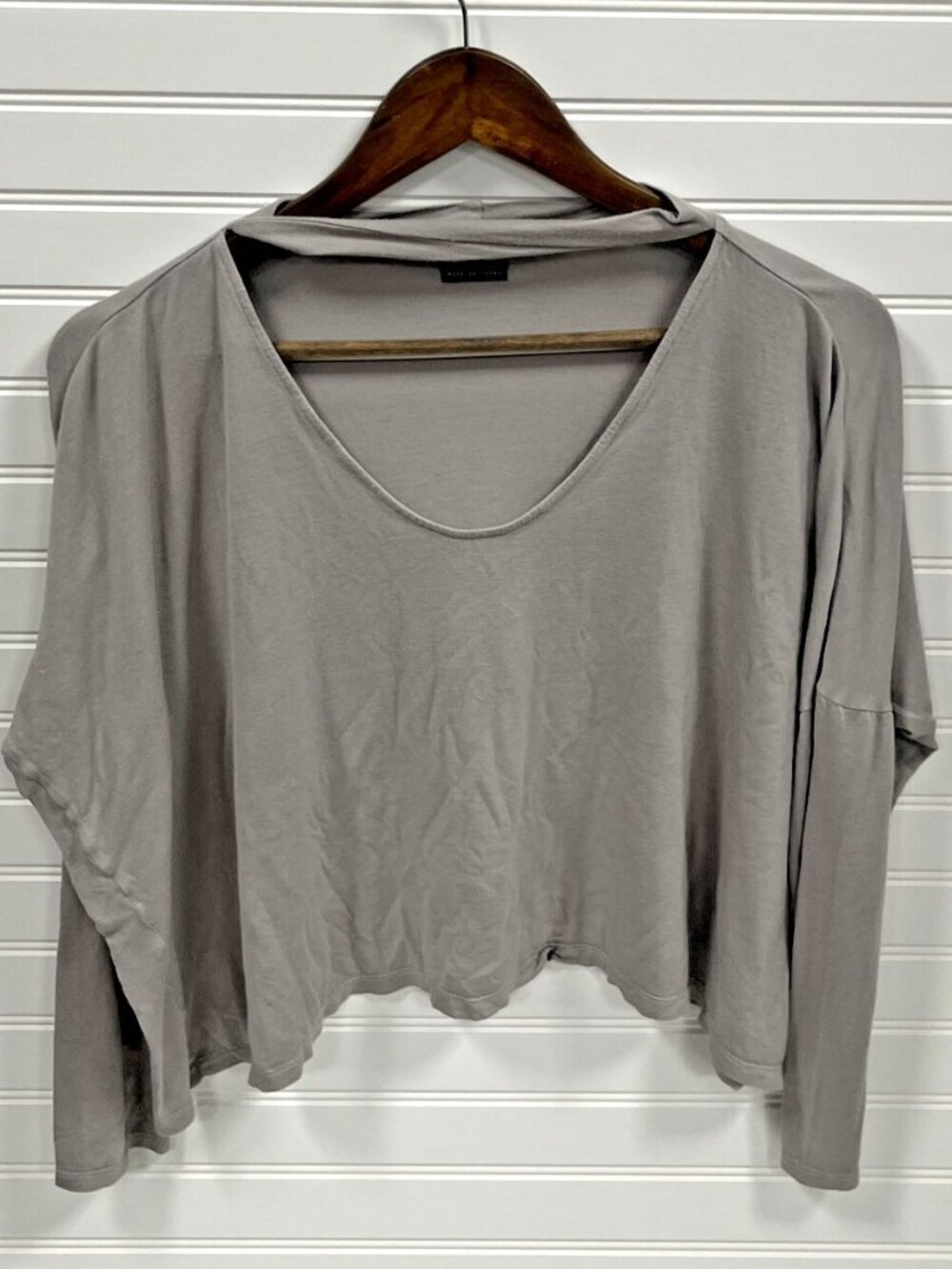 Miss Me Long Sleeve Gray Soft Crop Top Choker Style Neck Collar - Size M